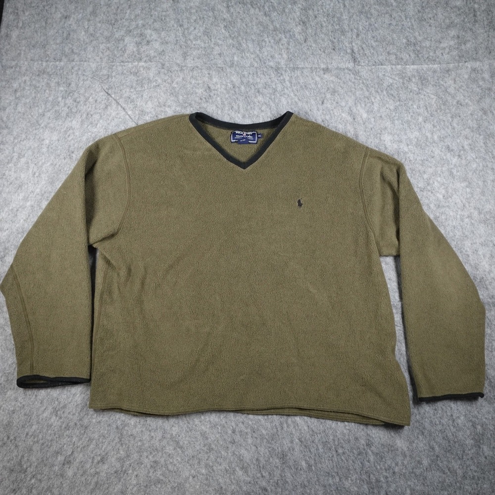 Polo Sport Sweater Mens Double Extra Large Green Fleece V Neck Pullover Vintage